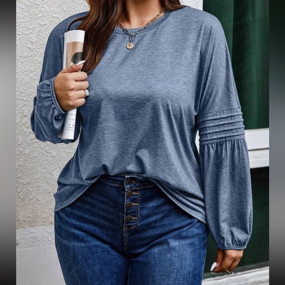 Boho dusty blue bishop sleeve blouse - Picture 3 of 16